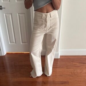 Zara Beige High-Rise Wide-Leg Jeans